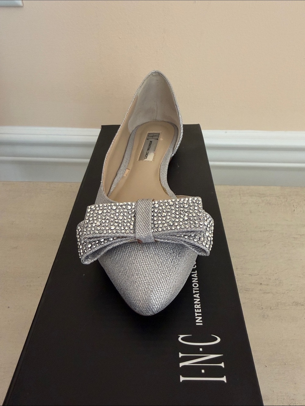 INC International Concepts Silver Crystal Bow Pointed Flat